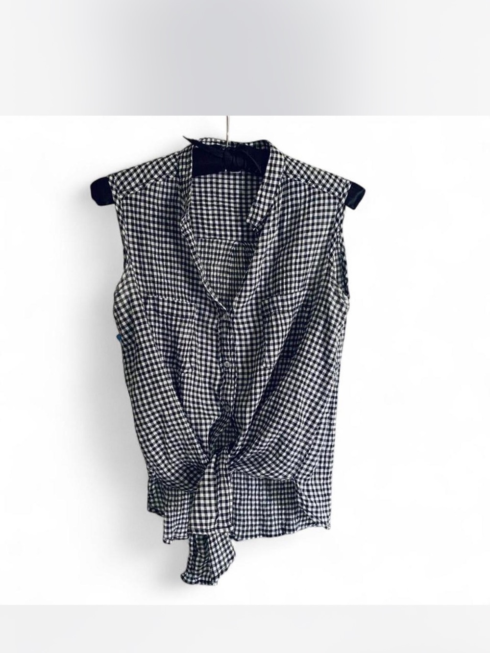 Sleeveless Button-down Max Studio Black & White Gingham Tie-Front Top size S